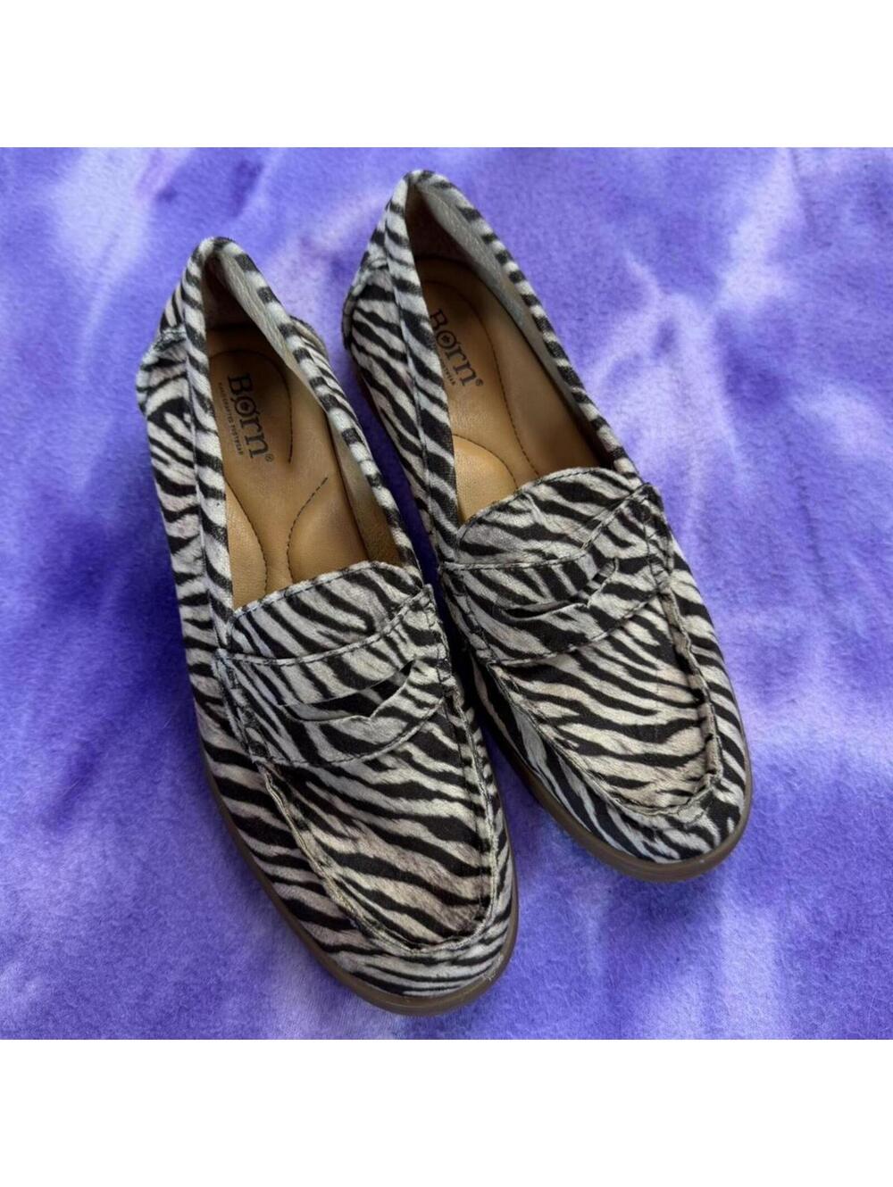 Born handcrafted footwear zebra print loafers